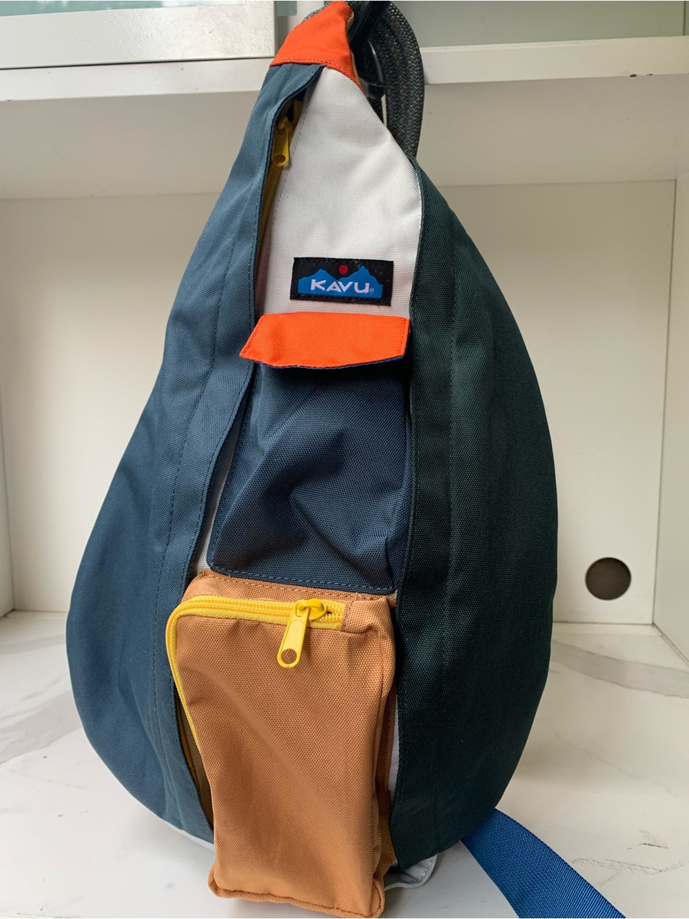KAVUMulti-Color Rope Sling Bag — Teal, Navy & Orange